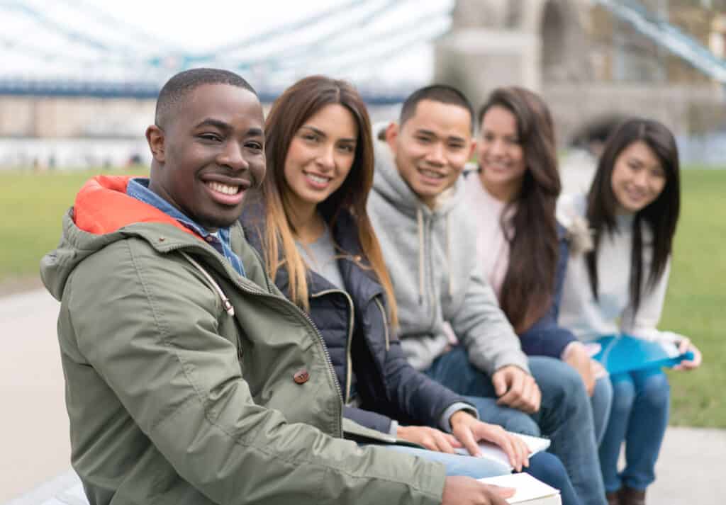 Group of multi ethnic students in London