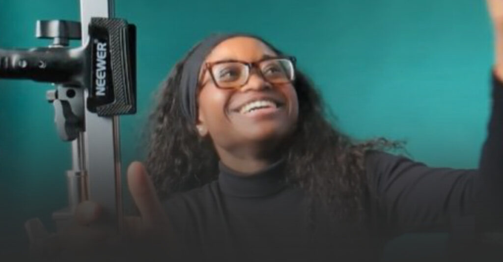 23-year-old Dami Sanyalou, who gained her first paid film set experience as a runner during Regent College London's “Restart Stronger” shoot.
