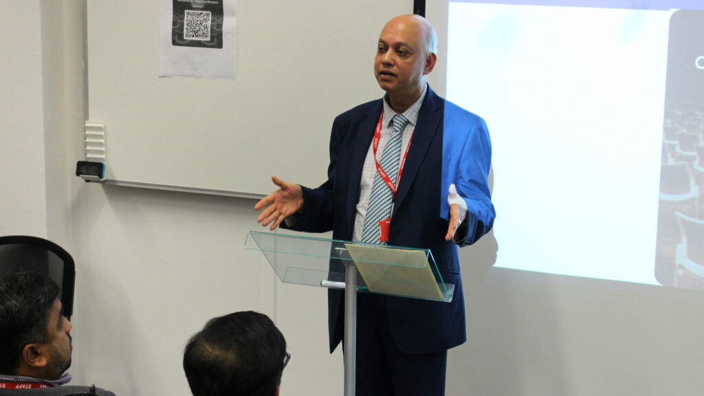 Dr Palto Datta, Conference Co-chair and Senior Lecturer/Programme Leader (Scholarship) in RCL’s School of Business, addresses conference attendees.  