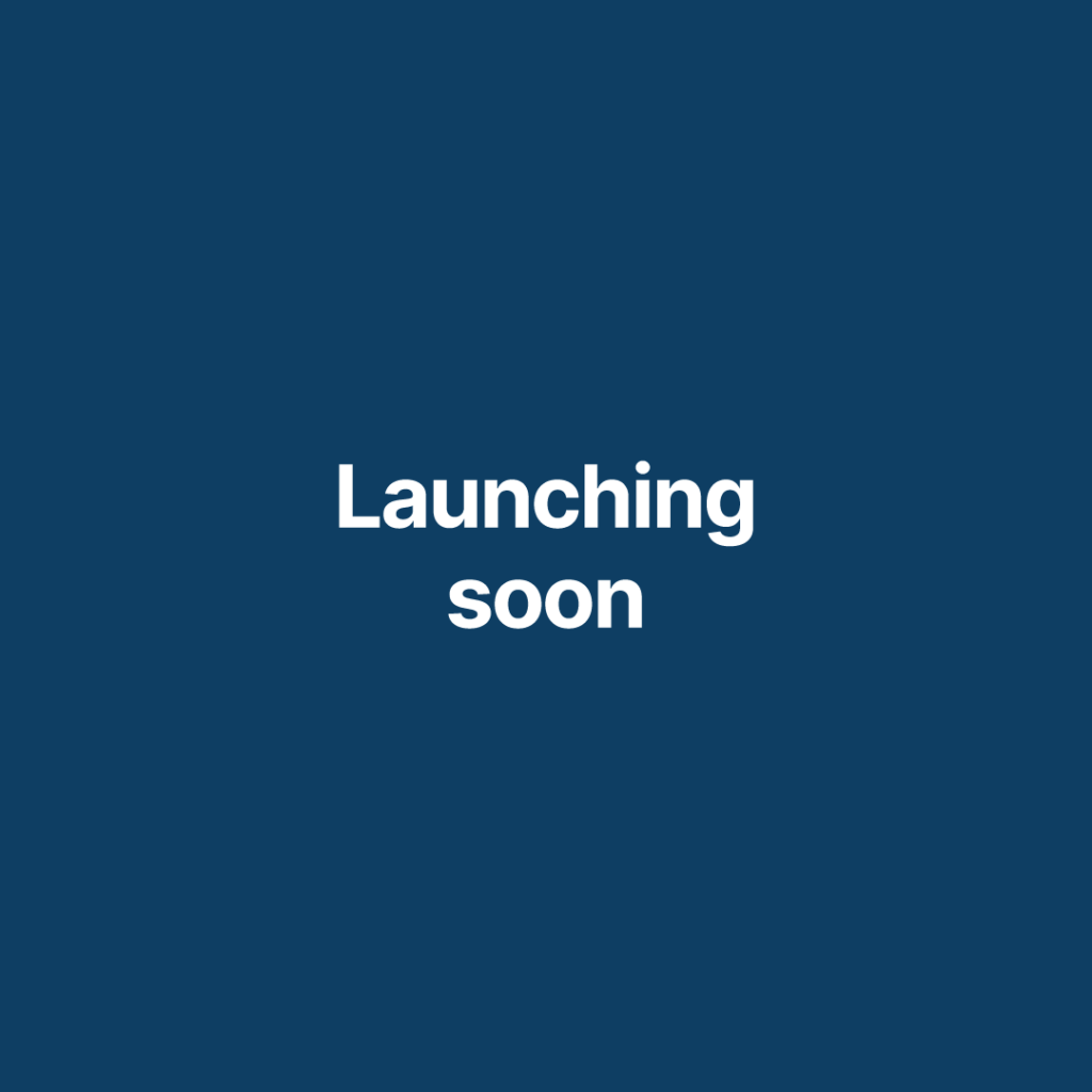 White text saying "Launching soon" against a solid navy blue background.