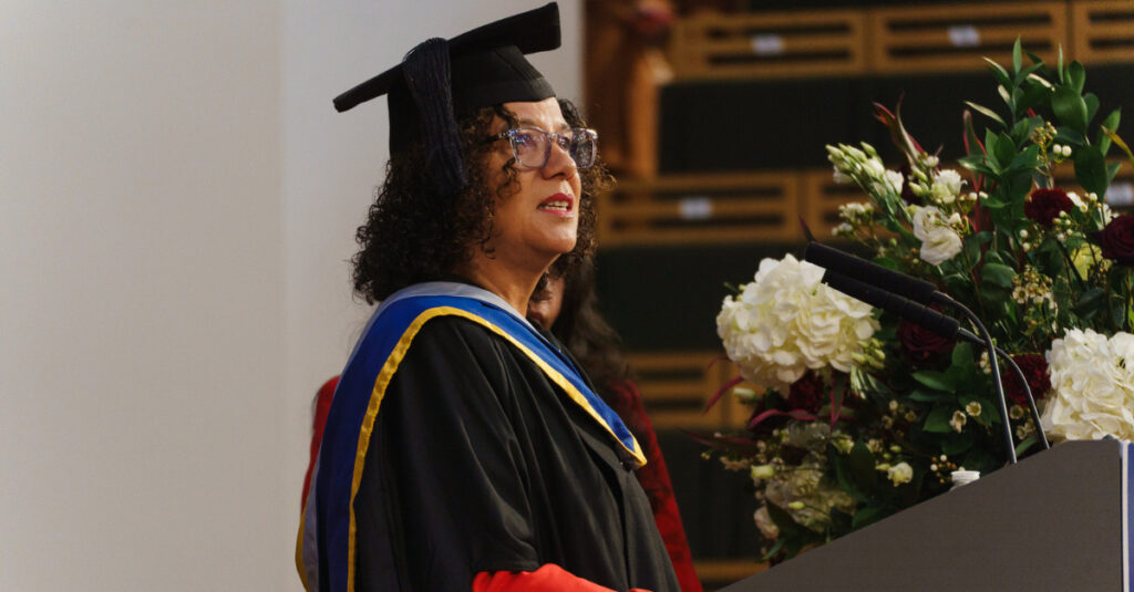 RCL Provost Rebecca Yates addresses attendees at our Winter Graduation 2026 Ceremony.