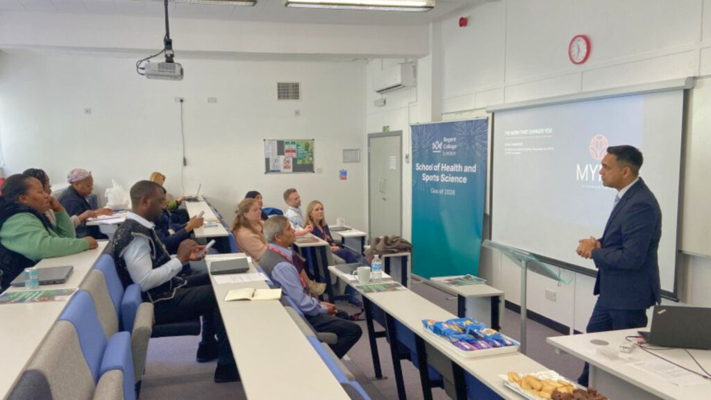 Vishul Seewoolall, CEO of MYND Coaching & Consultants and RCH Care Homes, delivering an inspiring speech to our students.