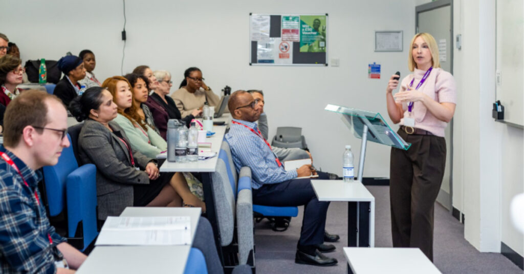 Karen Taylor from Advance HE delivering her presentation, "Supporting Inclusive, Impactful Teaching: How Advance HE Enhances Practice Across the Sector".